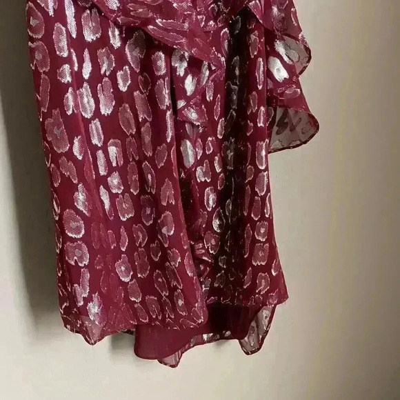 Veronica Beard Benton Top Ruffles One Shoulder Red/Silver‎ Size 8 - Picture 11 of 16